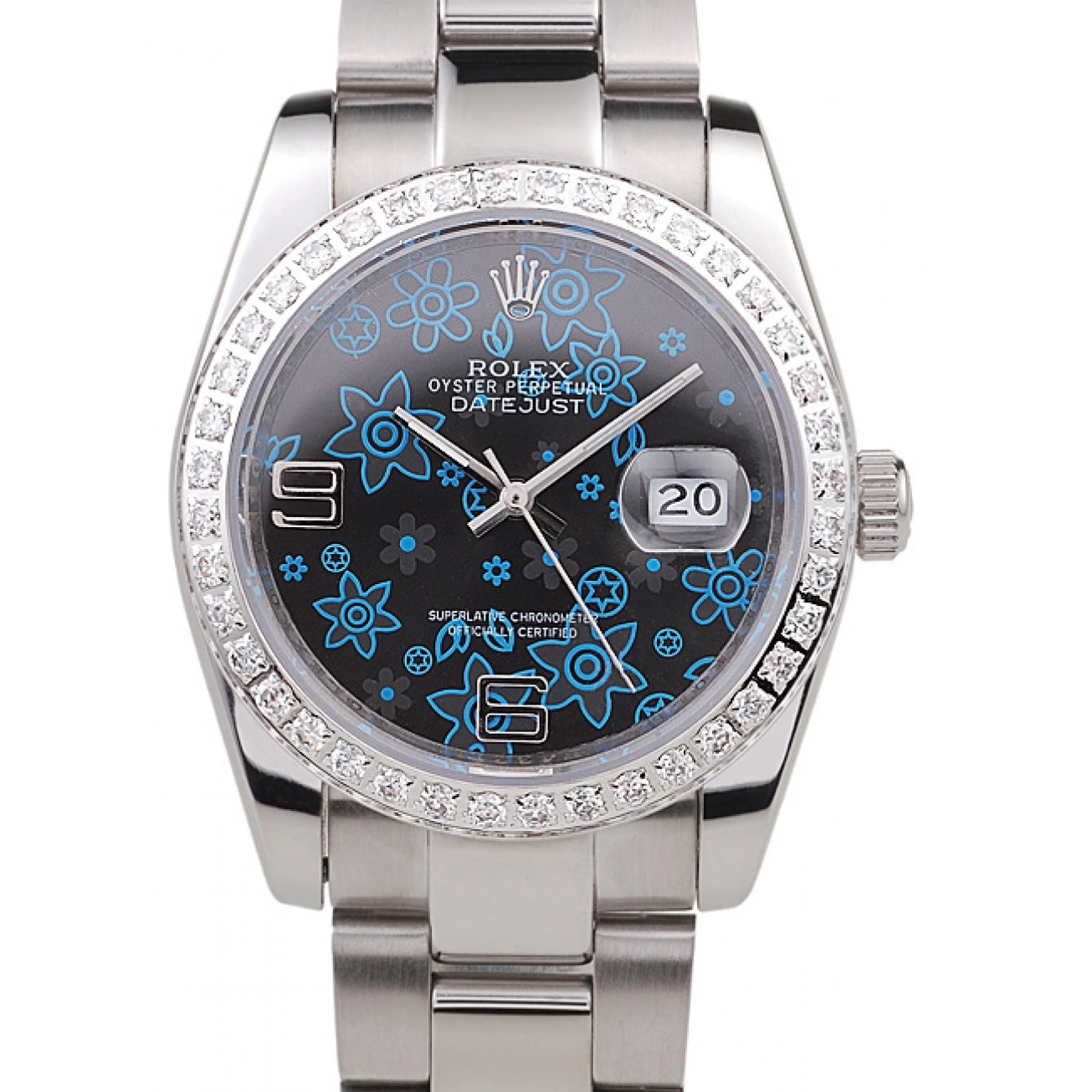 Good Copy Rolex Watches Diamond Blue Dial Steel Datejust Polished Plated Rolex Dark Flowers Stainless 0705